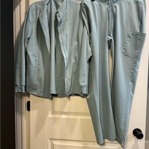 Light Sage Green Women's Scrub Set Jacket, Top and Pants